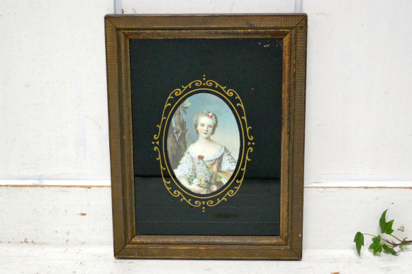 ヴィクトリアン・女性・肖像画&ミラー・木製フレーム・アンティーク