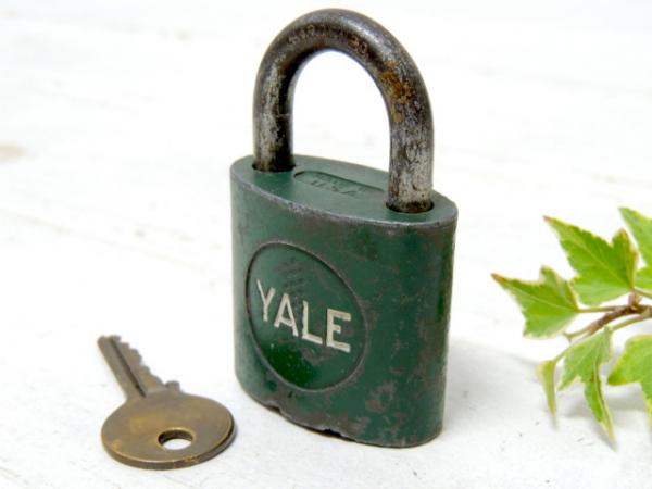 YALE HARDENED 真鍮製 鍵付き・ビンテージ・緑色・南京錠 パッドロック