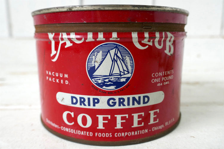 YACHT CLUB COFFEE ヨット カラフル 蓋付き 50's ヴィンテージ コーヒー缶 ティン缶 USA