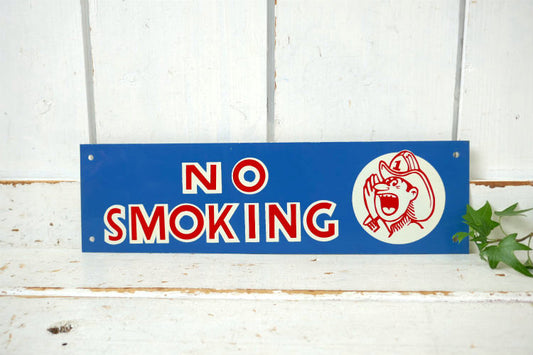 NO SMOKING タバコ禁止 禁煙 消防士 ファイヤーファイター ポップ ヴィンテージ サインプレート デッドストック 看板 標識サイン US ミッドセンチュリー