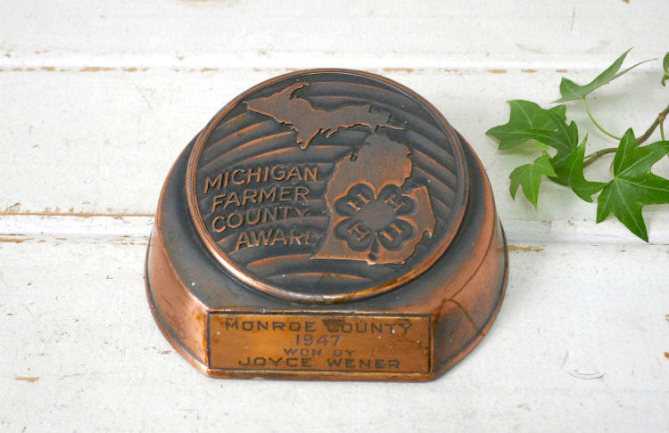 Michigan Farmer County Award ミシガン州 銅製 40's ヴィンテージ トロフィー アワード USA