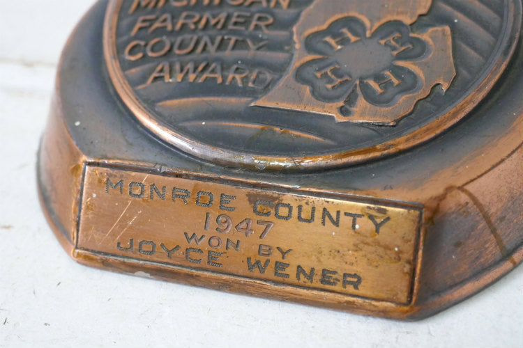 Michigan Farmer County Award ミシガン州 銅製 40's ヴィンテージ トロフィー アワード USA