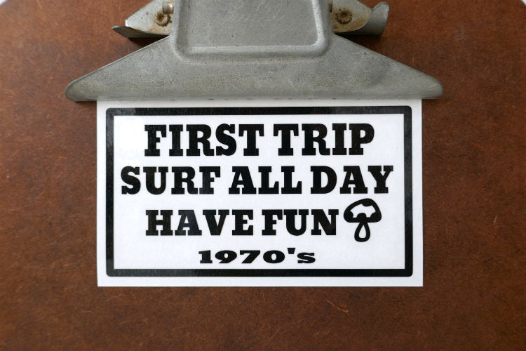 First Trip Surf All Day Have Fun ファースト トリップ 長方形 オリジナル 切り文字 カッティング ステッカー ブラック 黒 屋外用 防水