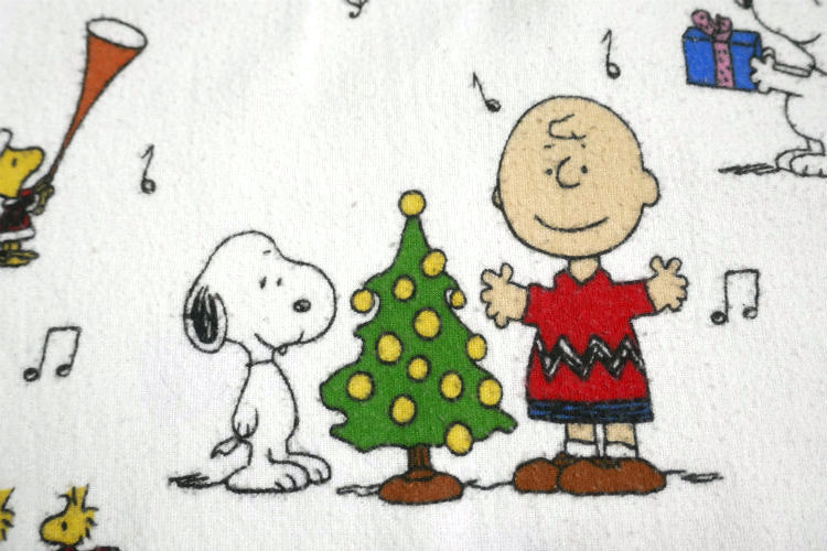 スヌーピー SNOOPY ピーナッツの仲間 ピーナッツギャング クリスマス柄 コットン100% フランネル素材 ユーズドシーツ (1/4) ポルトガル製