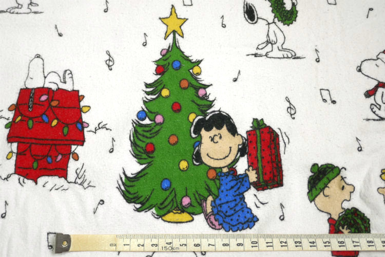 スヌーピー SNOOPY ピーナッツの仲間 ピーナッツギャング クリスマス柄 コットン100% フランネル素材 ユーズドシーツ (1/4) ポルトガル製