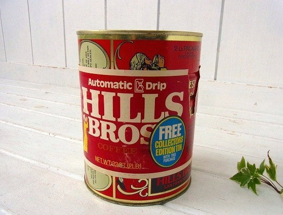 【HILLS BROS】ヒルスコーヒー・紙ラベル付きヴィンテージ・限定コーヒー缶/ティン缶 USA