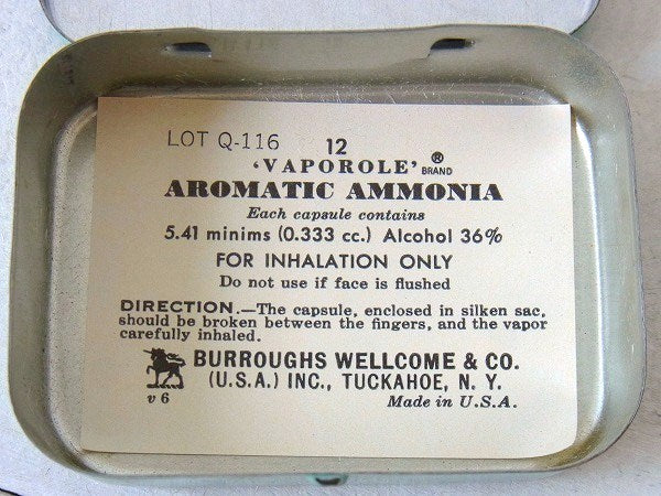 【AROMATIC AMMONIA】ターコイズブルー色の小さなヴィンテージ・ティン缶 USA