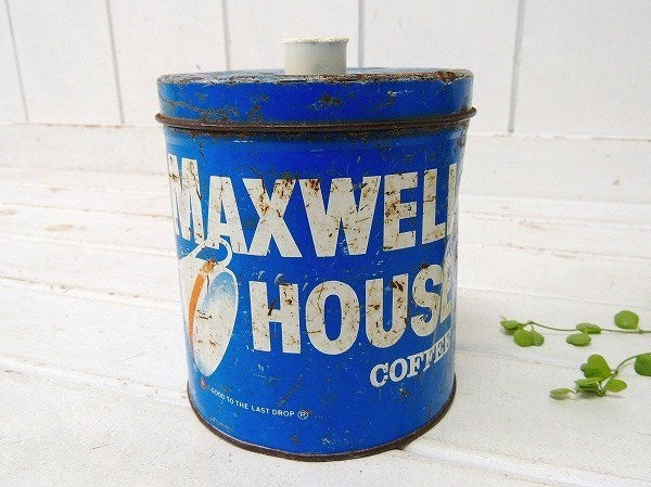 【MAXWELL HOUSE COFFEE】ブルー色のシャビーなヴィンテージ・コーヒー缶/ティン缶