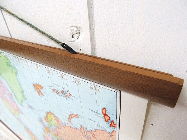 【Rand McNally】USA・ランドマクナリー社・世界地図のヴィンテージ・タペストリー/壁飾り