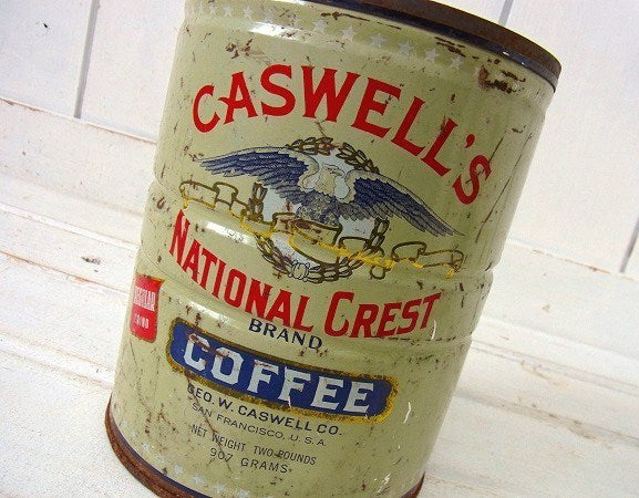 【CASWELL'S】若草色のヴィンテージ・コーヒー缶/ティン缶 USA