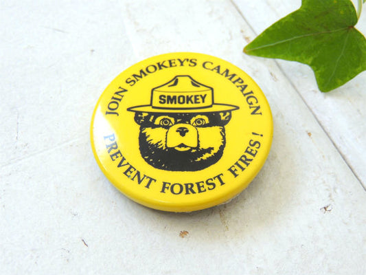 【スモーキーベア】SMOKEY BEAR・黄色・ヴィンテージ・缶バッジ・USA・アクセサリー